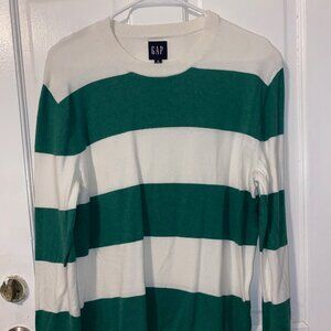 Gap White Green Striped Sweater Men Size M